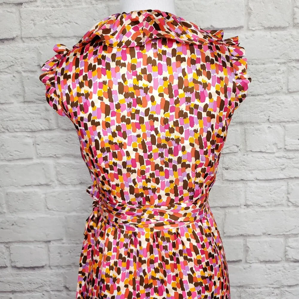 Kate Spade Aubrey Pink Ruffle Silk Wrap Dress Event NYE Going Out Preppy Sz 4